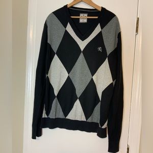 EUC Express Design Argyle Knit V-Neck Sweater Black/Gray Men’s